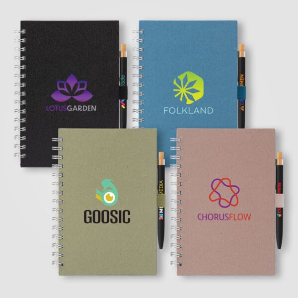 Notizbuch Terra mit Spiral aus recyceltem Milchkarton - A5  und Reborn Kugelschreiber Set