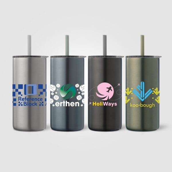 Recycling-Edelstahlbecher Borealis  mit Trinkhalm - 475 ml
