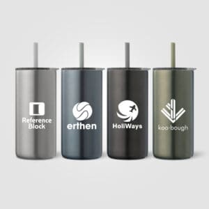 Recycling-Edelstahlbecher Borealis  mit Trinkhalm - 475 ml