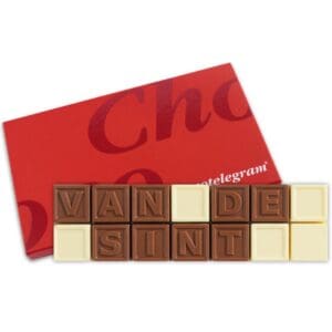 Chocotelegram® 14  - "Van de Sint" (Von dem Niklaus) + Unternehmenslogo