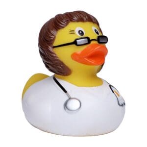 Quietscheente Doktor Brünette