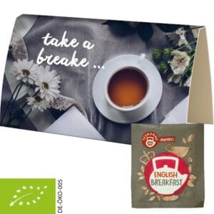 Beuteltee Bio English Breakfast, ca. 1,8g, Werbekarte A6 gefaltet
