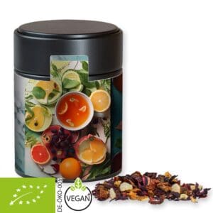 Früchtetee Bio gute Laune, ca. 60g, Metalldose Midi schwarz