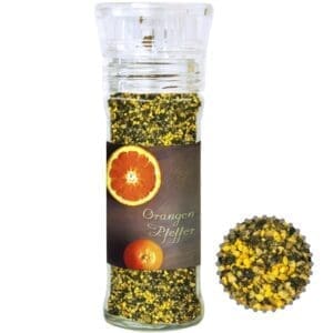 Gewürzmischung Orangen-Pfeffer, ca. 45g, transparente Gewürzmühle