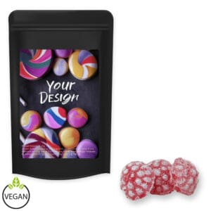 Himbeer Bonbons, ca. 80g, Standbeutel Midi schwarz