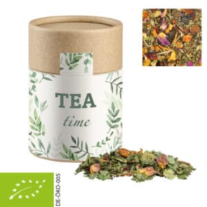 Kräutertee Bio Glücksgefühle, ca. 35g, Kraftpapierdose Midi
