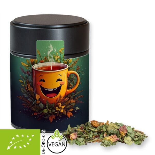 Kräutertee Bio Glücksgefühle, ca. 35g, Metalldose Midi schwarz