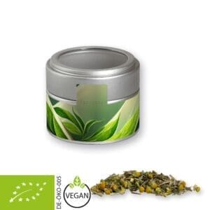 Kräutertee Bio Kräuterfantasie, ca. 15g, Metalldose Mini mit Sichtfenster silber