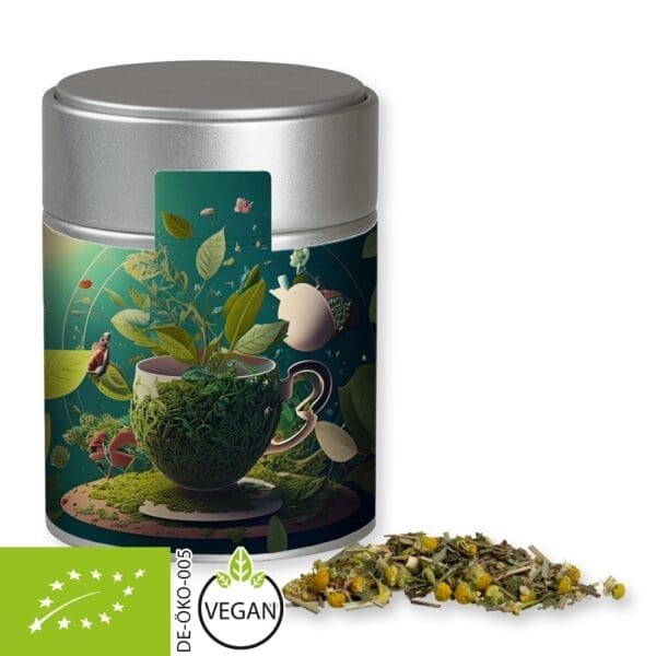 Kräutertee Bio Kräuterfantasie, ca. 30g, Metalldose Midi silber