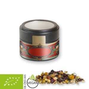 Kräutertee Bio Vierjahreszeiten, ca. 15g, Metalldose Mini mit Sichtfenster schwarz