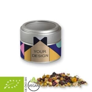 Kräutertee Bio Vierjahreszeiten, ca. 15g, Metalldose Mini mit Sichtfenster silber