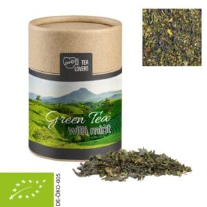 Tee Bio Grüner mit Minze, ca. 30g, Kraftpapierdose Midi