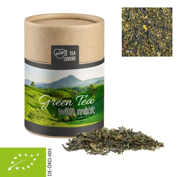 Tee Bio Grüner mit Minze, ca. 30g, Kraftpapierdose Midi