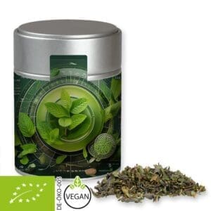 Tee Bio Grüner mit Minze, ca. 35g, Metalldose Midi silber