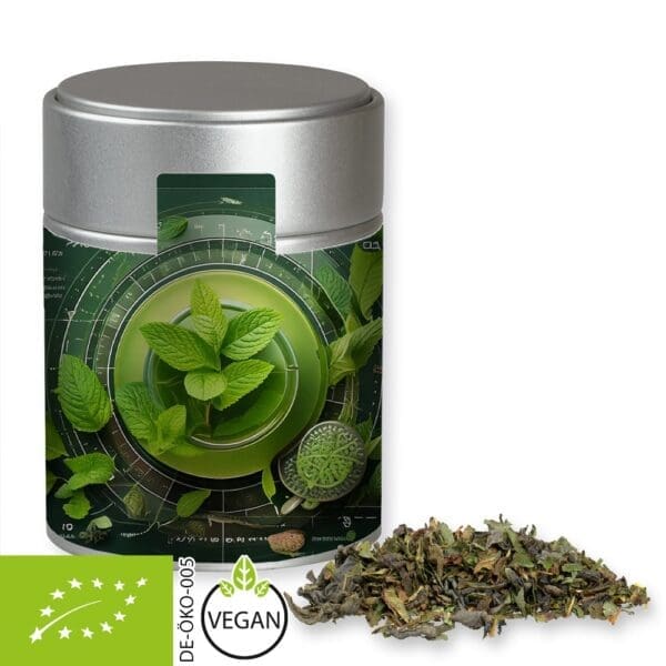Tee Bio Grüner mit Minze, ca. 35g, Metalldose Midi silber