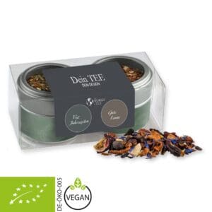 Teesorten, Verschiedene Bio und nicht-Bio, ca. 30-70g, Metalldose Mini mit Sichtfenster im 2er Set