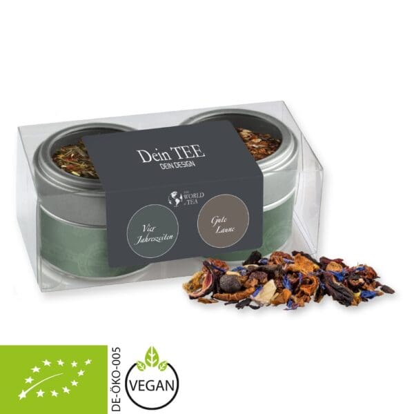 Teesorten, Verschiedene Bio und nicht-Bio, ca. 30-70g, Metalldose Mini mit Sichtfenster im 2er Set