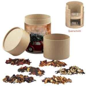 Teesorten, Verschiedene Weihnachts Bio und nicht-Bio, ca. 150g, Doppel Kraftpapierdose Maxi